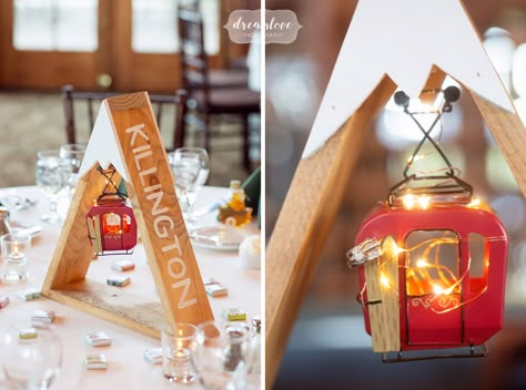 Ski Centerpieces, Ski Lift Wedding, Apres Ski Table Decor, Mountain Themed Wedding Centerpieces, Ski Theme Centerpiece, Ski Resort Wedding Winter, Ski Wedding Theme, Ski Theme Wedding, Apres Ski Wedding