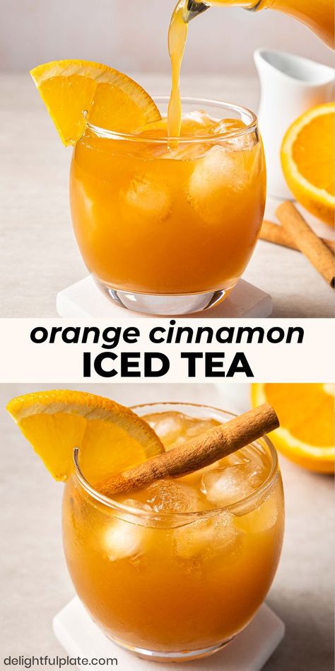 a glass of orange cinnamon iced tea Summer Iced Tea, Makanan Rendah Kalori, Tea Drink Recipes, Drink Recipes Nonalcoholic, Cinnamon Tea, Orange Tea, Iced Tea Recipes, Mixed Drinks Recipes, Homemade Drinks