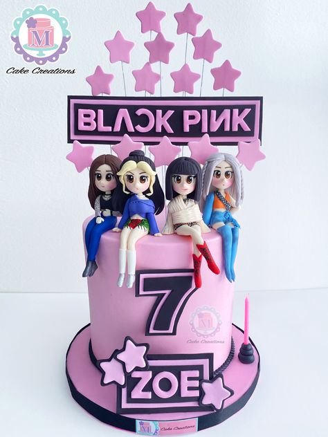 Black Pink Theme Cake, Blackpink Themed Cake, Pastel Blackpink, Bts Cakes, Blackpink Cake, Unicorn Number Cake, Trolls Cake, Candyland Cake, Bts Cake