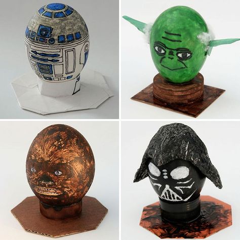 Star Wars Eggs — R2D2, Darth Vadar, Chewbacca, Yoda | 40 Creative Easter Eggs Easter Eggs Diy, Starwars Cartoon, Egg Crafts, Star Wars Easter Eggs, Star Wars Yoda, Creative Easter Eggs, Coloring Easter Eggs, Easter Bonnet, Easter Egg Designs