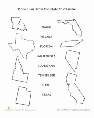 The U.S. map is like a jigsaw puzzle: each state has a unique shape. Can you match these eight unique state shapes to their names? Geography Homeschool, Game Worksheet, Shapes Matching, Shape Matching Game, Homeschool Montessori, Third Grade Social Studies, 4th Grade Social Studies, States And Capitals, Teaching Geography