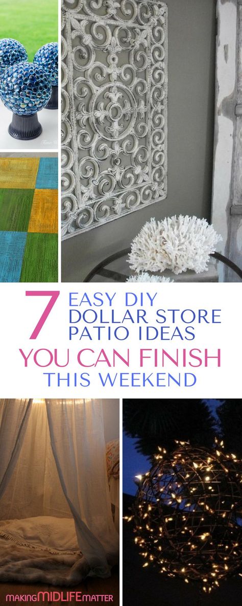 These 7 dollar store patio ideas will make your backyard a summer oasis. Get them all done in one weekend on budget. Be frugal with style and start to enjoy the warmer weather outdoors now. via @makingmidlife Diy Patio Ideas, Patio Ideas On A Budget, Easy Patio, Patio Steps, Cheap Patio, Easy Backyard, Budget Patio, Apartment Patio, Patio Diy