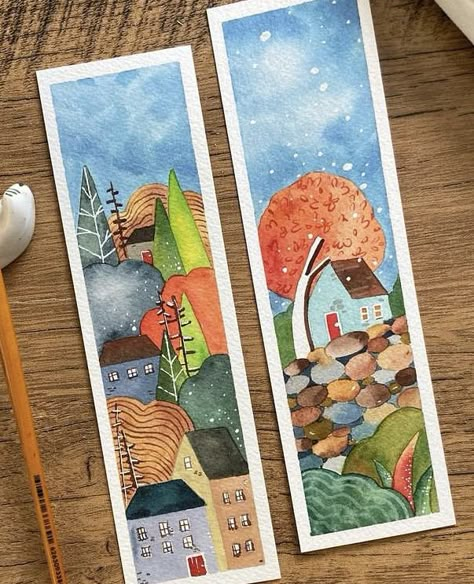 Creative Bookmarks, Bookmark Craft, Watercolor Books, Watercolor Paintings For Beginners, Watercolor Bookmarks, Diy Watercolor Painting, Diy Bookmarks, 수채화 그림, Diy Watercolor