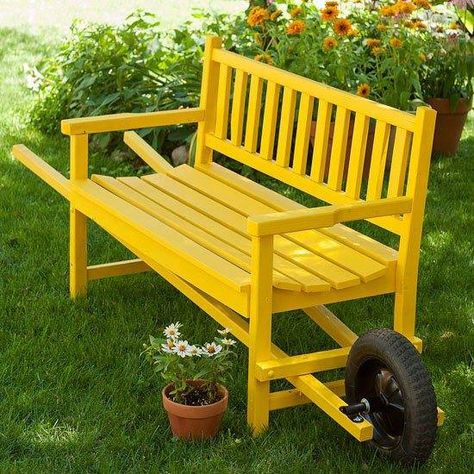 Yellow Bench, Sunshine Party, Diy Bench Outdoor, Outdoor Furniture Design, Diy Garden Furniture, Diy Bench, Have Inspiration, Wooden Bench, Garden Bench