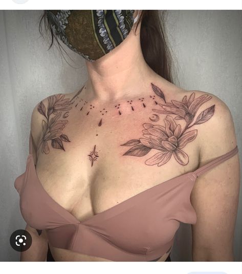 Neck Chest Tattoo, Chest Tattoo Abstract, Chest Tattoo Designs Female, Chest Neck Tattoo, Tattoos Quote, Tattoos Abstract, Tattoos Dotwork, Tattoos Japanese, Abstract Tattoos