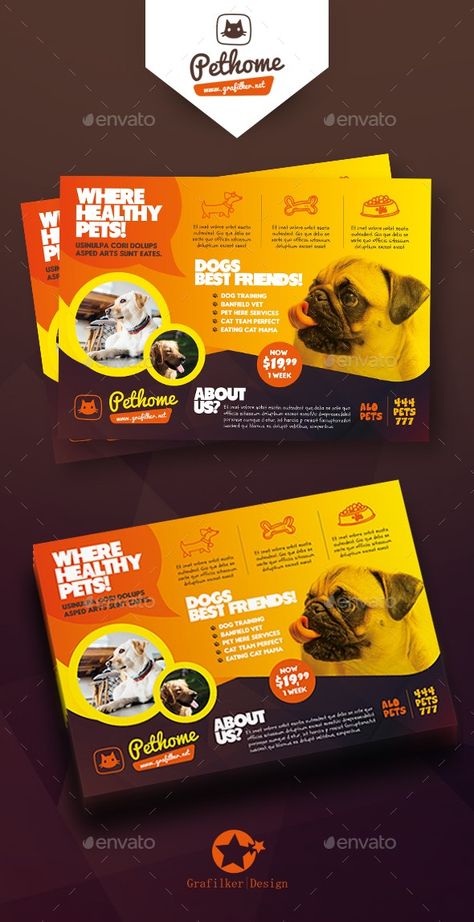 Dog Flyer Design, Dogs Ideas, Flyer Design Inspiration, Design Presentation, Dog Branding, Brochure Layout, Fish Food, Letterhead Template, Design Brochure