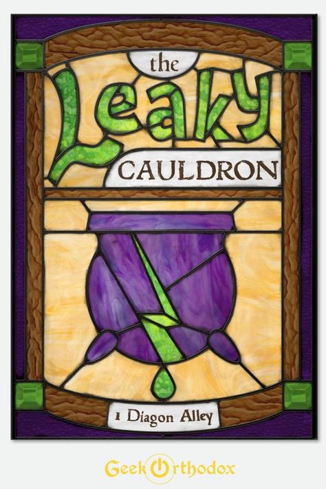 Harry Potter Stained Glass Patterns, Harry Potter Stained Glass Art, Hogwarts Halloween, The Leaky Cauldron, Stained Glass Window Clings, Disney Stained Glass, Diy Stained Glass Window, Leaky Cauldron, Core Design