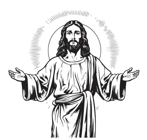 God, Jesus christ, grace, good, ascension concept. Hand drawn silhouette of Jesus christ, the son of god concept sketch. Isolated vector illustration. Jesus Christ Sketch, Jesus Drawings Sketches, Jesus Black And White, Jesus Silhouette, Lovely Sketches, Quilling Templates, Jesus Christ Drawing, Jesus Sketch, Jesus Drawing