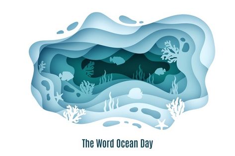 World Ocean Day, World Oceans Day, Paper Cutout Art, Graphic Design Brochure, Day Illustration, Ocean Day, Paper Cut Design, Seni Dan Kraf, Layered Art