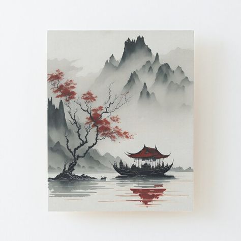 Muted Chinese ink painting in the river and mountains Chinese Mountains, Folklore Art, Chinese Ink Painting, Mosaic Murals, Chinese Brush Painting, Chinese Brush, Chinese Ink, Brush Painting, Mountain Designs