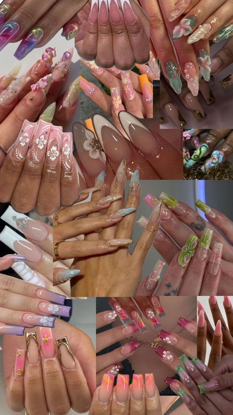 Colorful nail designs for women Nail Collage, Nail Designs Cute, Summer Nails Summer, Summer Nail Designs, Girly Acrylic Nails, Bloxburg Decal Codes, Acrylic Nails Coffin Pink, Acrylic Nails Coffin Short, Nails Summer