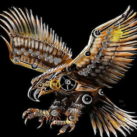 steampunk-eagle-eagleds2-bird-david-burles Steampunk Tattoo Design, Steampunk Bird, Steampunk Tattoo, Steampunk Artwork, Japanese Warrior, Bird Artwork, Steampunk Art, All Art, Tattoo Designs