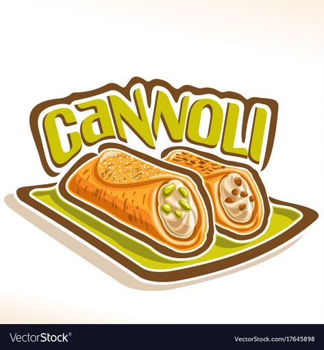 Logo for sicilian cannoli Royalty Free Vector Image Natural Ice Cream, Cannoli Recipe, Raw Broccoli, Bread Shop, Fast Food Menu, Italian Cake, Bubble Milk Tea, Sticker Design Inspiration, Sicilian Recipes