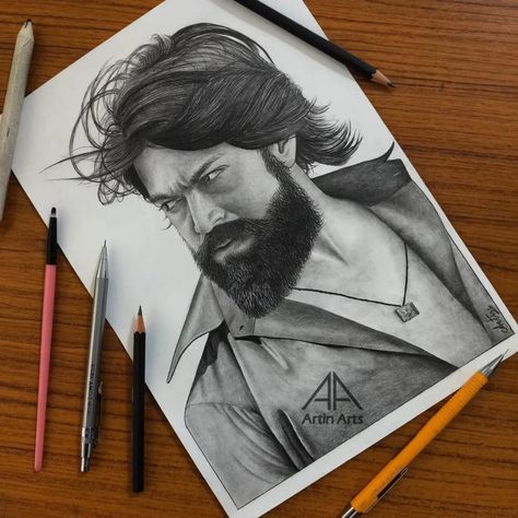 Yash Drawing Pencil, Kgf Yash Portrait, Kgf Sketch Pencil, Hd Drawings Art, Actor Art Drawing, Kgf Rocky Sketch, Kgf Yash Pencil Sketch, Character Art Sketches Anime, Kgf Sketch