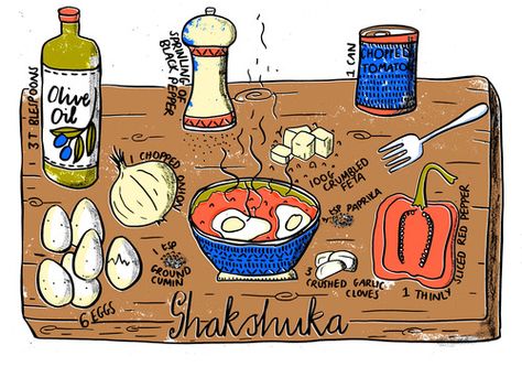 Shakshuka Illustration, Culinary Illustration, Paprika Pepper, Egg Recipe, Food Challenge, Illustration Food, Illustration Inspiration, Egg Recipes, Food Illustrations