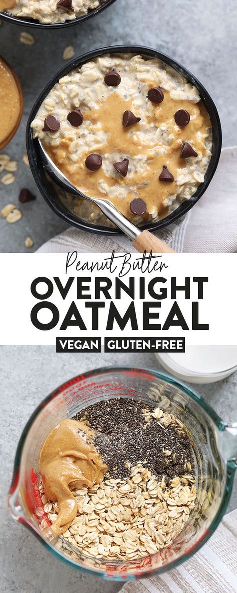 Peanut Butter Overnight Oats are the best breakfast in so many ways! Made with rolled oats, chia seeds, all-natural peanut butter, and almond milk, this vegan overnight oats recipe is a winner. #glutenfree #vegan #peanutbutter Peanut Butter Chia Overnight Oats, Paleo Overnight Oats Chia Seeds, Oat Milk Overnight Oats, Peanut Butter Rolled Oats, Vegan Rolled Oats Recipe, Overnight Oats Recipe With Chia Seeds, Oats Chia Seeds Overnight, Oat And Chia Overnight, Oats And Chia Seeds Overnight