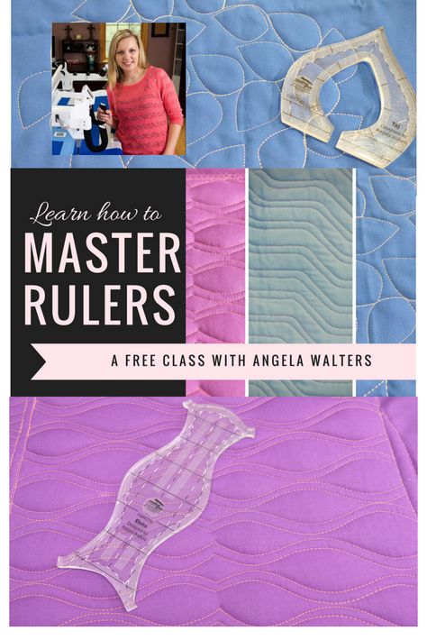 You can finally master machine quilting with rulers in this FREE video series from Angela Walters. Using her newest rulers; Taj, Elvira and Chevy, she'll show you the ins and outs of creating motifs, border designs and all-over designs. Trust me, it's going to be a blast! Ruler Work Quilting Designs, Angela Walters Quilting Tutorials, Longarm Quilting Rulers, Amanda Murphy Ruler Work, Quilting Rulers Free Motion, Angela Walters Free Motion Quilting, Ruler Work Quilting Patterns, Ruler Work Quilting, Quilting Templates For Machine Quilting