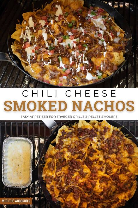 Beefy Nacho Griller Recipe, Grilled Nachos Recipe, Nachos On The Smoker, Easy Grilling Recipes For A Crowd, Treager Recipes Desserts, Food For The Smoker, Smoked Lunch Ideas, Smoker Ground Beef Recipes, Smoker Nachos