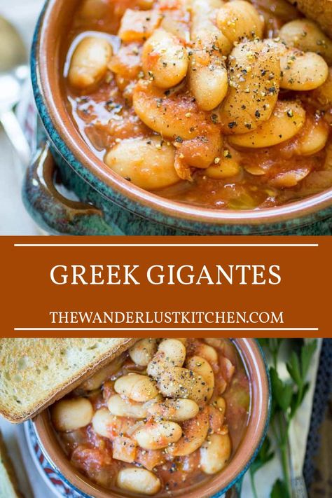 Greek Gigantes Recipe, Gigantes Beans Recipe, Gigantes Recipe, Giant Beans Recipe, Giant Beans, Vegetarian Chicken, Mediterranean Dishes, Vegetarian Recipes Easy, Crusty Bread