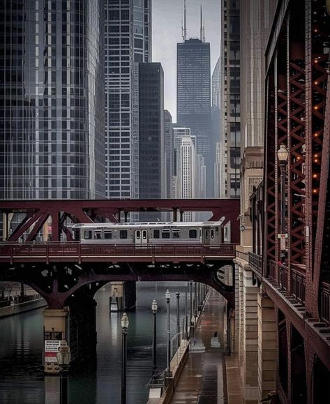 Chicago Cityscape, Chicago Aesthetic, Chicago Summer, America City, Chicago Pictures, Moving To Chicago, Railroad Art, Chi Town, City Silhouette