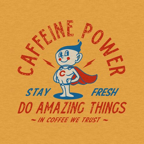 Caffeine in your coffee gives you the strength and energy to accomplish amazing things during your day! 100% combed ringspun cotton blend Heather Gray is a 90% combed ringspun cotton / 10% polyester blend Fabric weight 4.3 oz Direct-to-garment printed graphic A more tailored fit than other tees, but can be considered a unisex tee Amazing T Shirt Designs, Coffee Graphic Design, Coffee Graphics, Tshirt Graphics, App Aesthetic, Retro Style Men, Coffee Energy, Power Man, Tattoos Women