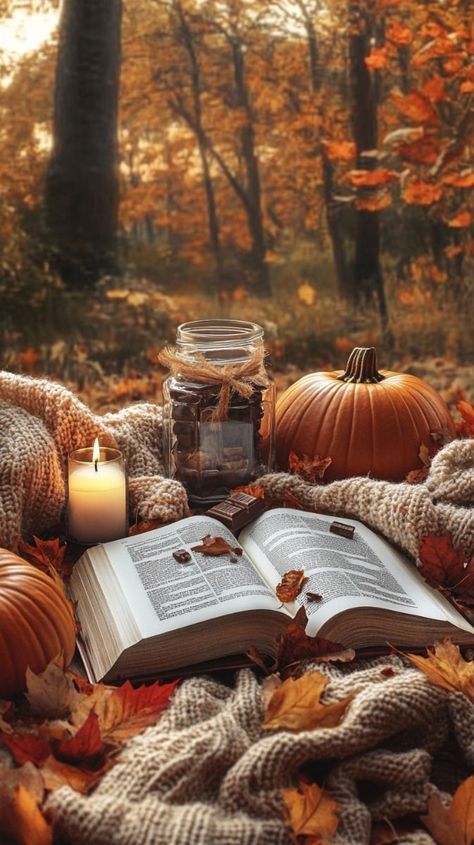 Autumn Book Wallpaper, Book Fall Wallpaper, Cute Aesthetic Autumn Wallpaper, Fall Kitchen Aesthetic, Thanksgiving Iphone Wallpaper Aesthetic, Cottage Core Fall Wallpaper, Wallpaper Autumn Iphone, Cozy Autumn Vibes, Fall Images Wallpaper