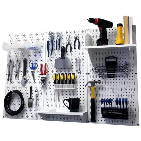 Garage Pegboard Organization, Peg Board Organization, Wall Pegboard, Garage Pegboard, Steel Pegboard, Peg Wall, Pegboard Storage, Storage Shed Organization, Metal Pegboard