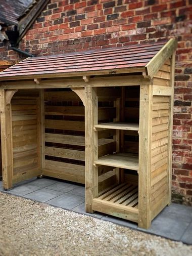 Luxury Bin Stores | The Little Shropshire Wood Company | England Garden Storage Ideas, Bin Store Garden, Log Shed, Firewood Storage Outdoor, Bin Shed, Outdoor Firewood Rack, Outdoor Garden Storage, Firewood Shed, Wood Company