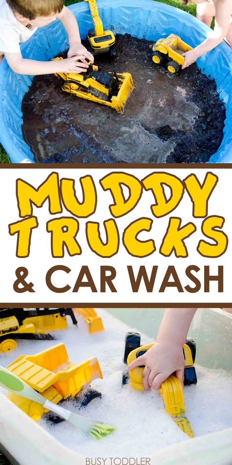 Muddy Trucks and Car Wash Muddy Truck, Muddy Trucks, Outdoor Activities For Toddlers, Summer Crafts For Kids, Busy Toddler, Summer Activities For Kids, Construction Toys, Sensory Activities, Toddler Preschool