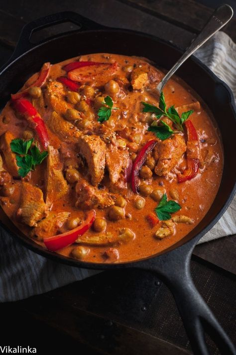 Easy Chicken and Chickpea Paprikash Chickpea Paprikash, Chickpea Chicken, Paprikash Recipe, Wheat Belly Recipes, Chicken Chickpea, Chicken Paprikash, Cooking Onions, Soy Curls, Poultry Dishes