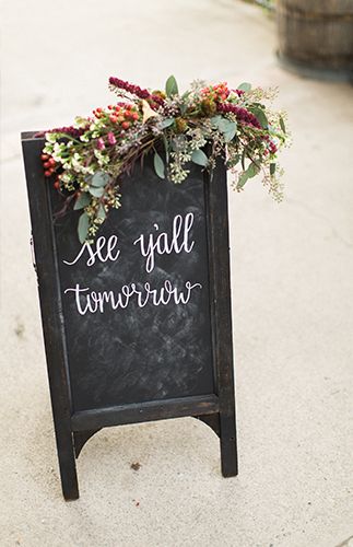 Dreamy Outdoor Rehearsal Dinner - Inspired by This Wedding Rehearsal Dinner Decorations, Bbq Rehearsal Dinner, Rehearsal Dinner Planning, Outdoor Chalkboard, Outdoor Rehearsal Dinner, Rehearsal Dinner Decorations, Wedding Chalkboard Signs, Floral Swag, Dinner Decoration