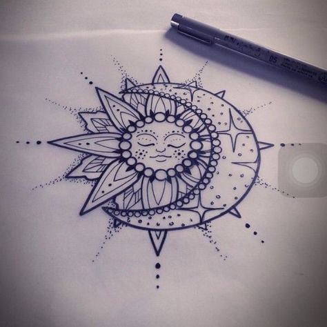 Sun And Moon Tattoos: Meanings, Ideas and Design Inspiration – TribeTats Mandala Arm Tattoo, Tato Mandala, Font Tato, Planet Tattoo, Sun And Moon Mandala, Moon Sun Tattoo, Tattoo Shoulder, Tattoo Mandala, Moon Tattoo Designs