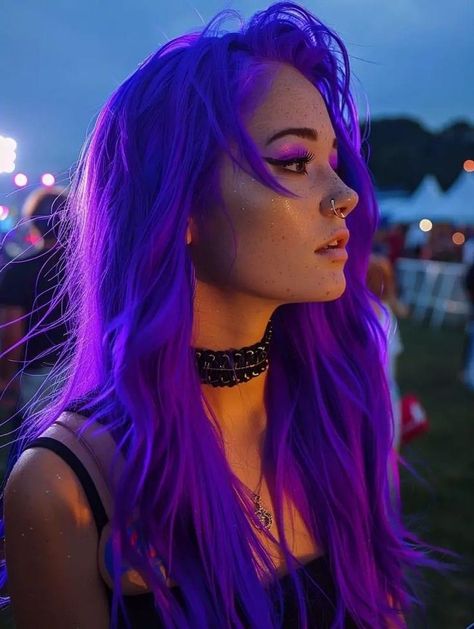 Hair Colour Ideas Purple, Purple Aesthetic Hair, Weird Hair Colors, Neon Hair Color Ideas, Neon Purple Hair, Neon Red Hair, Purple Hair Aesthetic, Red And Purple Hair, Neon Hair Color