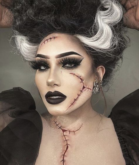 Bride Of Frankenstein Costume Makeup, Easy Monster Makeup, Frankenstein Wife Makeup, Frankenstein Bride Makeup, Halloween Makeup Frankenstein, Halloween Bride Makeup, Frankenstein And Bride Costume, Frankenstein Makeup Female, Bride Halloween Makeup