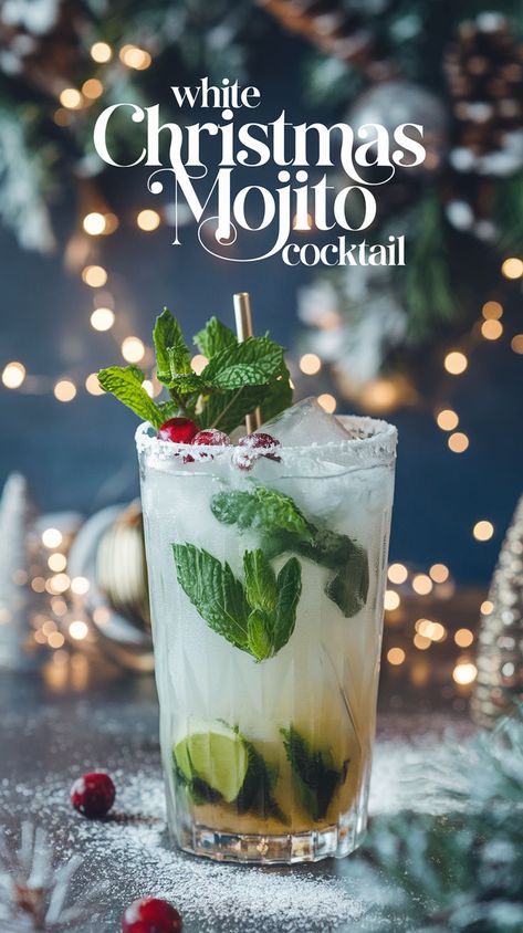 Winter Cocktail Ideas, White Christmas Mojito, Christmas Mojito, Classic Mojito, Christmas Party Drinks, Mint Christmas, Tropical Cocktails, Punch Cocktails, Winter Cocktail