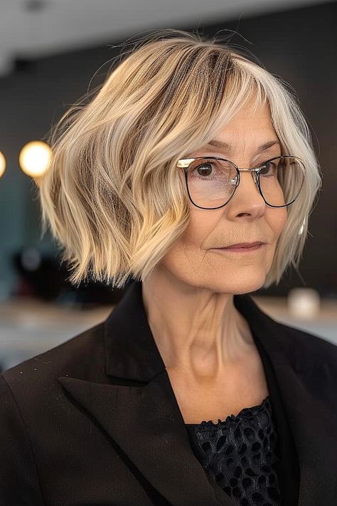 Haircuts For Glasses Women, Haircuts For Glasses, Bob No Bangs, Bob With Glasses, Short Choppy Bob, Haircuts For Women Over 70, Short Choppy Bobs, Best Short Haircuts For Women, Ageing Gracefully