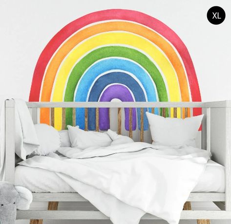 Watercolor Rainbow Wall Sticker-decal Rainbow Decal Sweet Boho, Multi Colored Rainbow, Nursery Decor, Kids Room Decal - Etsy Israel Rainbow Decals For Walls, Rainbow Painting For Kids Room, Paint Rainbow On Wall, Rainbow Wall Painting Ideas, Boys Rainbow Bedroom, Rainbow Boys Room, Rainbow Kids Bedroom, Watercolor Rainbow Wall, Boys Room Decals