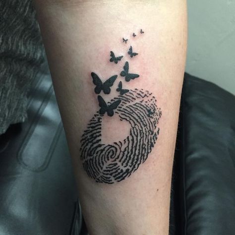 Thumbprint Tattoo, Fingerprint Tattoo, Angel Tattoo For Women, Lost Tattoo, Fingerprint Tattoos, Memorial Tattoo Designs, Remembrance Tattoos, Meaningful Tattoos For Women, Tasteful Tattoos