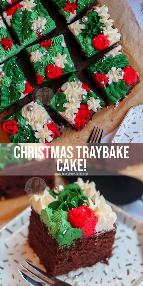 Christmas Traybake Cake! - Jane's Patisserie American Buttercream Frosting, Traybake Cake, Cake Stall, Janes Patisserie, American Buttercream, Tray Bake Recipes, Xmas Cake, Winter Desserts, Christmas Food Desserts