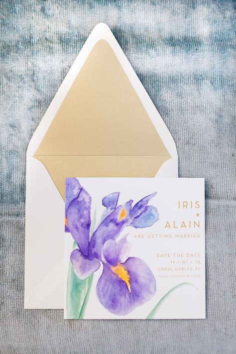 Iris Wedding Theme, Magenta Wedding Colors, 2023 Color Of The Year, Watercolor Iris, Iris Wedding, Fairchild Tropical Botanic Garden, Magenta Wedding, Coral Gables Florida, Wedding Color Combinations