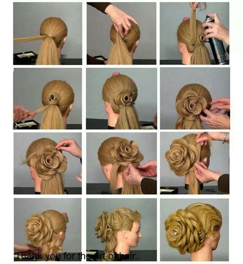 Hairstyle For Parties, Flower Bun Hairstyle, Rose Bun, Flower Bun, Haircut Styles For Women, Evening Hairstyles, Short Haircut Styles, Updo Hairstyle, Bun Hairstyle