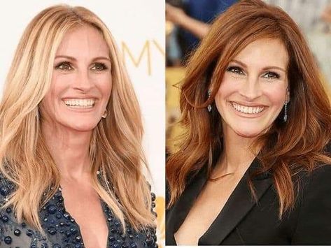 Hair Color Red And Blonde, Julia Roberts Blonde, Blonde To Red, Bright Red Hair Color, Red Hair Ideas, Red And Blonde, Blonde Redhead, Hair Color Red, Blonde Ponytail