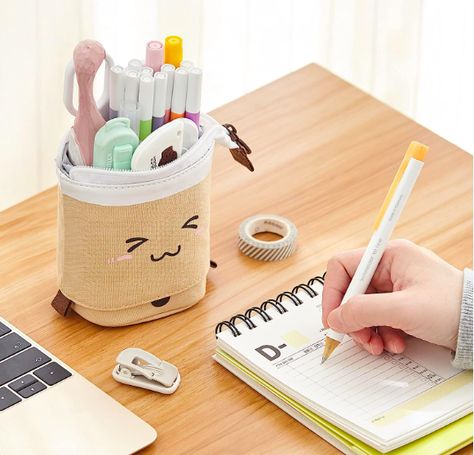 Kids Kawaii Pencil Pouch for school. Leather Desk Organizer, Cute Pencil Case, Cute Pencil, Pencil Storage, Vase Modern, Makeup Brush Storage, Makeup Bag Organization, Cute Pens, Pen Pouch