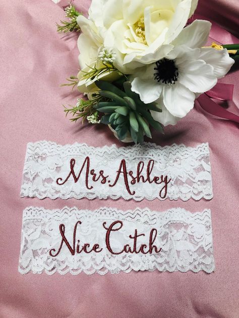 Personalized / Monogrammed Embroidered Wedding and Toss Garters.  Something Blue! Nice Catch Garter/ You're Next / Ships FREE within 3 days! Personalized Wedding Garter, You're Next, Wedding Garters, Lace Styles, Wedding Garter, Embroidered Wedding, Personalized Embroidered, Personalized Monogram, Garters