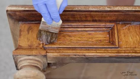 How To Lighten Wood Stain, Dark Wood Mantle, Refinish Wood Trim, Lighten Wood Cabinets, Lighten Stained Wood, How To Bleach Stained Wood, Dark Wood To Light Wood Diy, How To Lighten Cherry Wood Furniture, How To Lighten Stained Wood