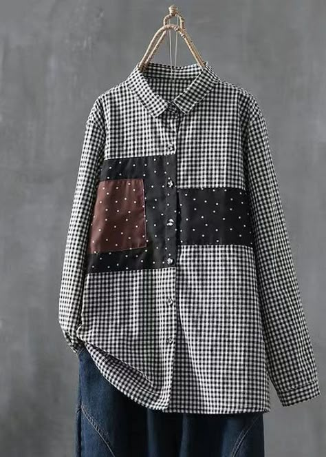 Patchwork Shirts Women, Oversized Jumpsuit, Upcycle Shirt, Awesome Blouse, Comfortable Room, Casual Design, Made Clothing, Fashion Design Clothes, Pan Collar