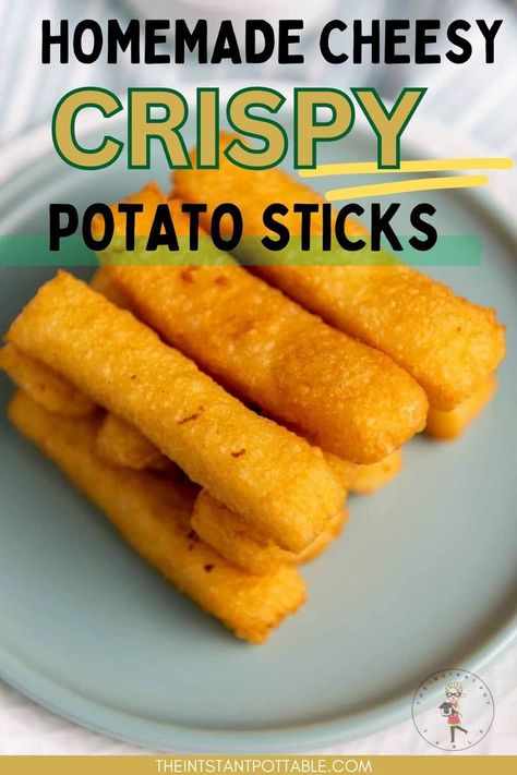 These homemade cheesy potato sticks are covered with lots of cheese and are crunchy. And they are actually pretty simple to make too. But what is best about them is that you can prepare them in advance, freeze and fry these homemade cheesy crispy potato sticks when you are ready to cook them. Crispy Potato Sticks, Vegan Cheese Substitute, Haystacks Recipe, Potato Sticks, Cheesy Potato, Snack Craving, Snacks To Make, Cheesy Potatoes, Easy Instant Pot Recipes