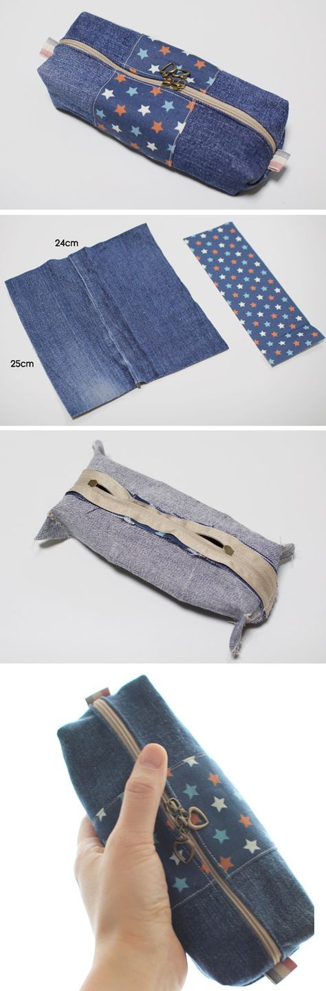 How to make zippered denim pencil case DIY step by step tutorial instruction.  http://www.handmadiya.com/2015/10/zipper-pencil-case.html Pencil Case Tutorial, Diy Bags Tutorial, Tas Denim, Diy Pencil Case, Zipper Pencil Case, Chicken Crafts, Diy Pencil, Sew Ins, Denim Crafts