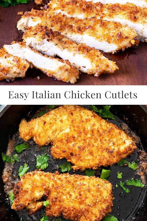 Easy Chicken Cutlet Recipes, Italian Chicken Cutlets, Easy Italian Chicken, Breaded Chicken Recipes, Chicken Cutlet Recipes, Chicken Cutlet, Italian Chic, Cutlets Recipes, Easy Italian