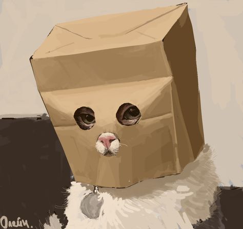 ArtStation - Cat in a bag Cat In A Bag Drawing, Cat In A Bag, Drawing Heads, Artist Sketches, Cat Playing, Theme Ideas, Brown Bags, A Bag, Drawing Reference